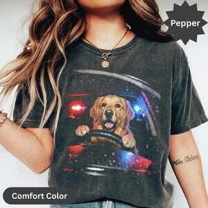 Funny Golden Retriever Driving Police Car T Shirt